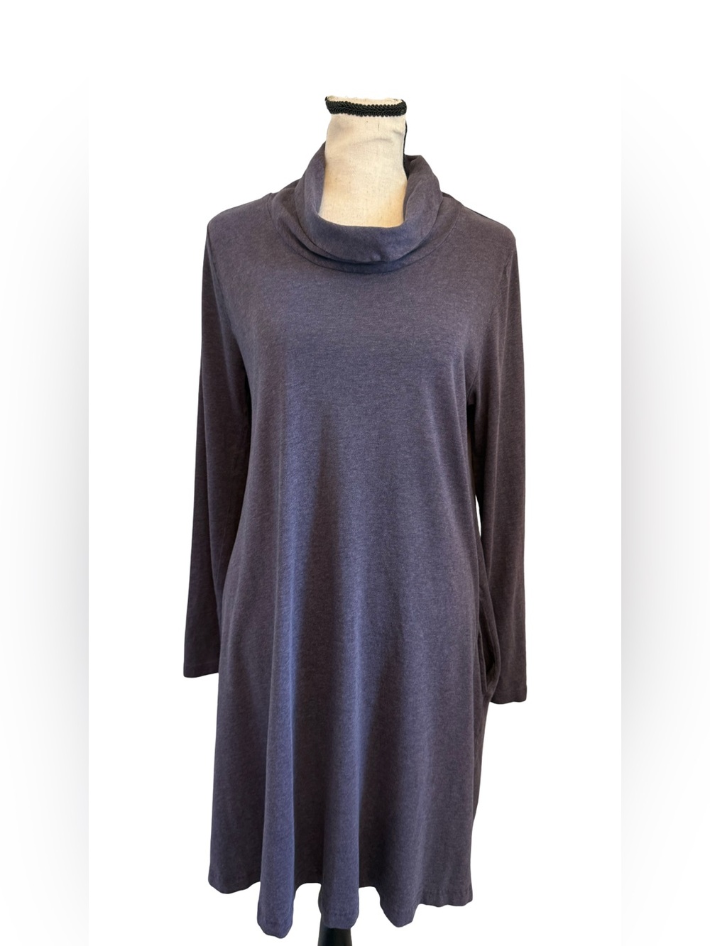Pure Jill Medium Petite Purple Cowl Neck Tunic Dress Pima Cotton Pockets